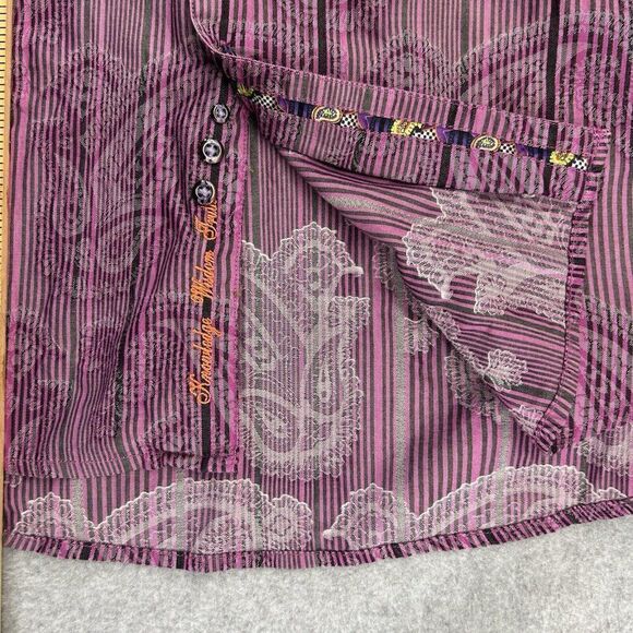 Men's‎ Robert Graham Large Long Sleeve Striped Paisley Button-Up Shirt Purple - Picture 11 of 14